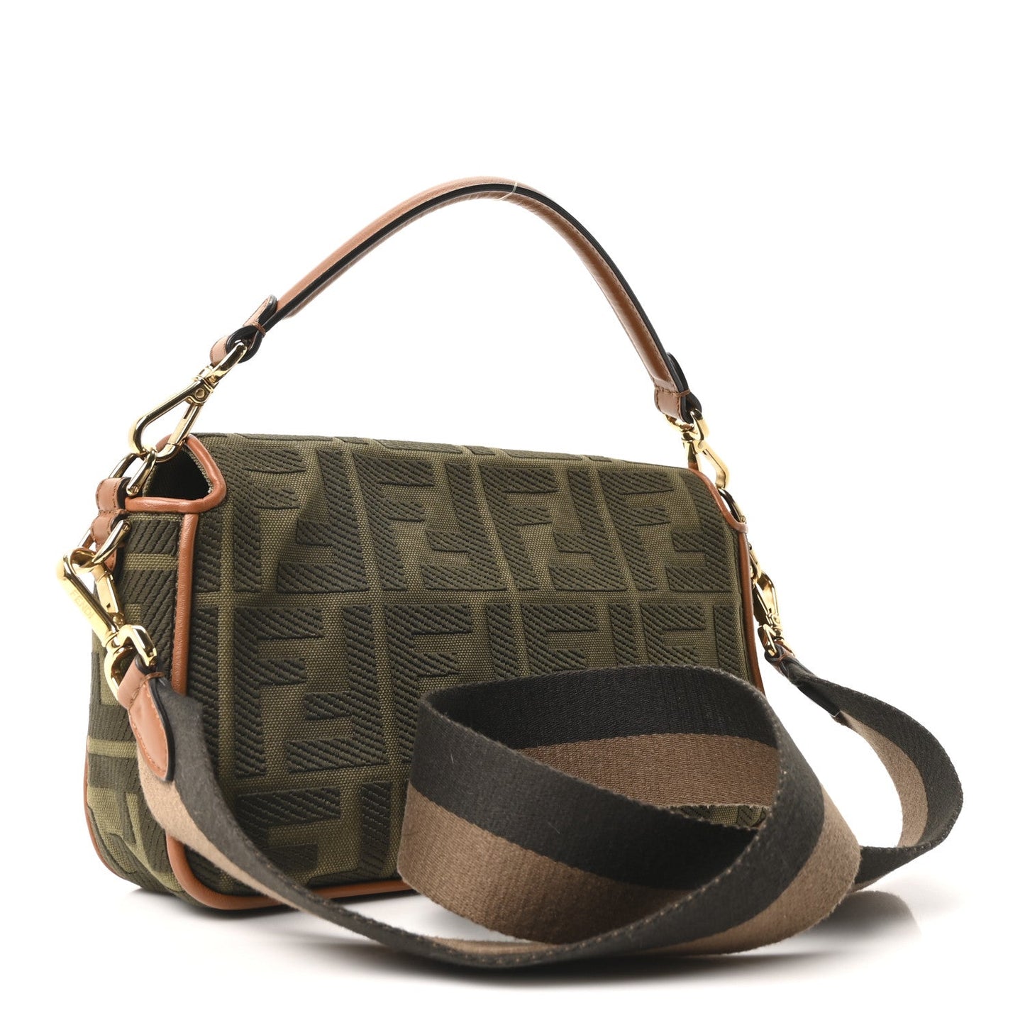 Canvas Vitello King FF Embroidered Baguette Amazzonia Cuoio
