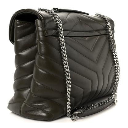 Calfskin Y Quilted Monogram Medium Loulou Chain Satchel Kaki Fonce