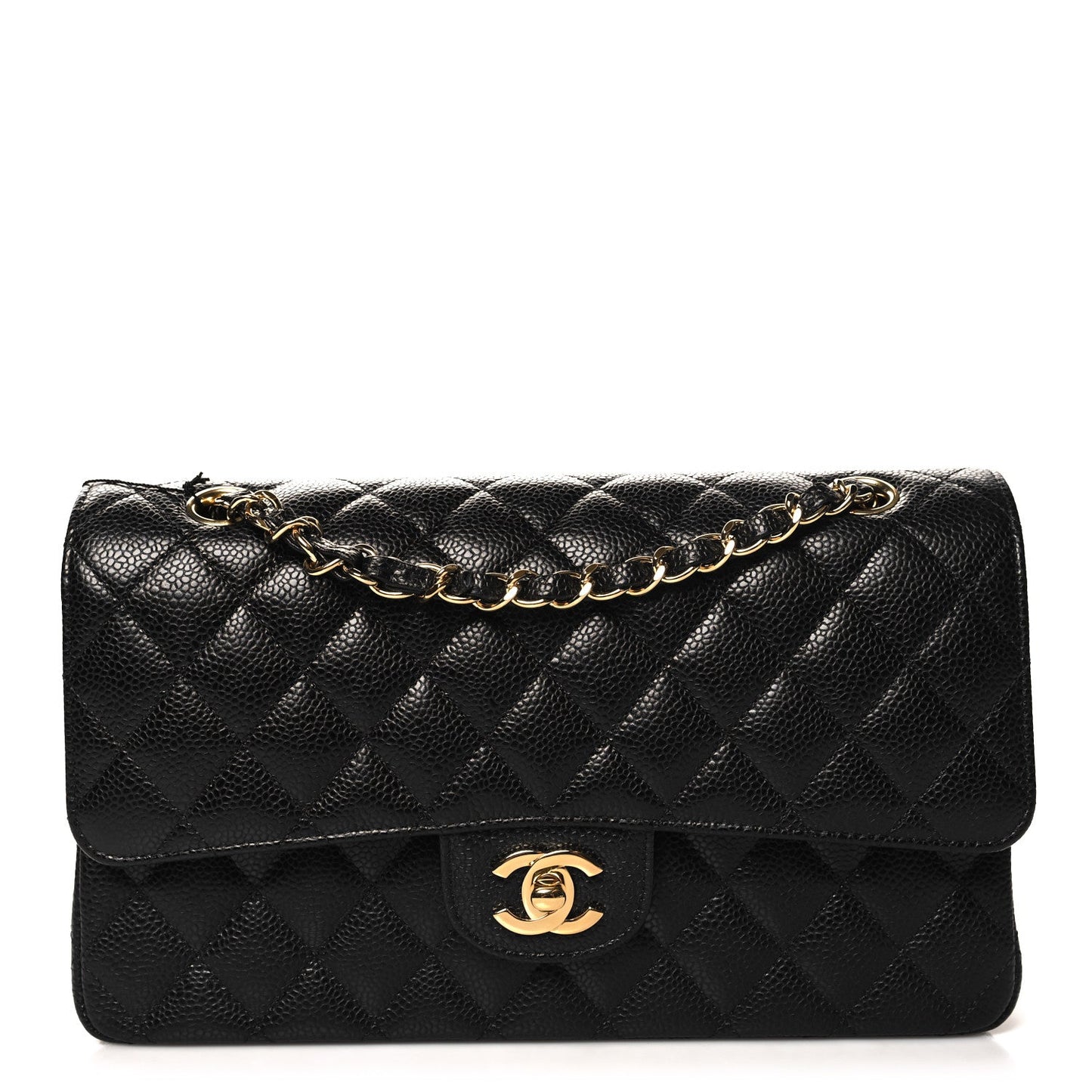 Caviar Quilted Medium Double Flap Black