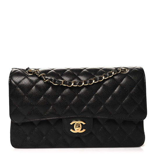 Caviar Quilted Medium Double Flap Black
