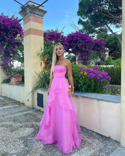 omberprom Elegant A Line Strapless Sleeveless Long Prom Dress Charming Evening Party Dress