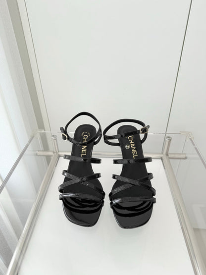 Chanel Cruise 26 Sandal 70mm Black Patent Leather 597356