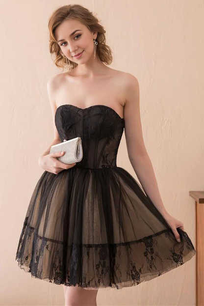 omberprom Elegant A line Graduation Dresses Strapless Tulle Homecoming Dress