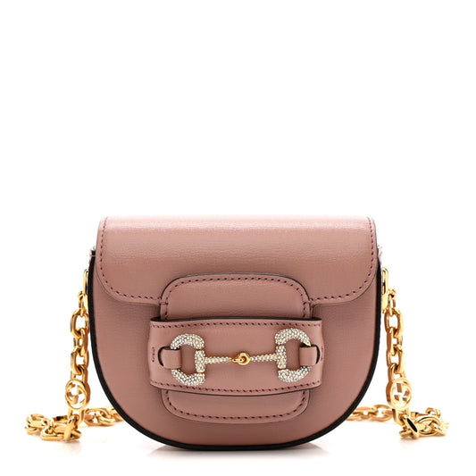 Azalea Calfskin Crystal GG Monogram Mini Horsebit 1955 Waist Bag Pink
