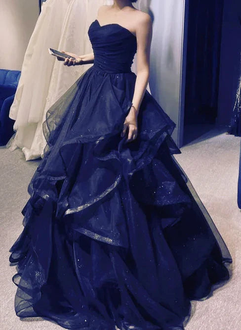 omberprom A-line Layers Tulle Sweetheart Long Prom Dress Party Dress Off Shoulder Elegant Evening Dress
