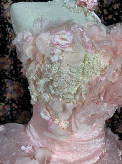 Gorgeous Pink 3D Flowers Sweet 16 Quinceanera Strapless A-Line Floor-length Prom Dress Evening Dress Ball Gown TP4391