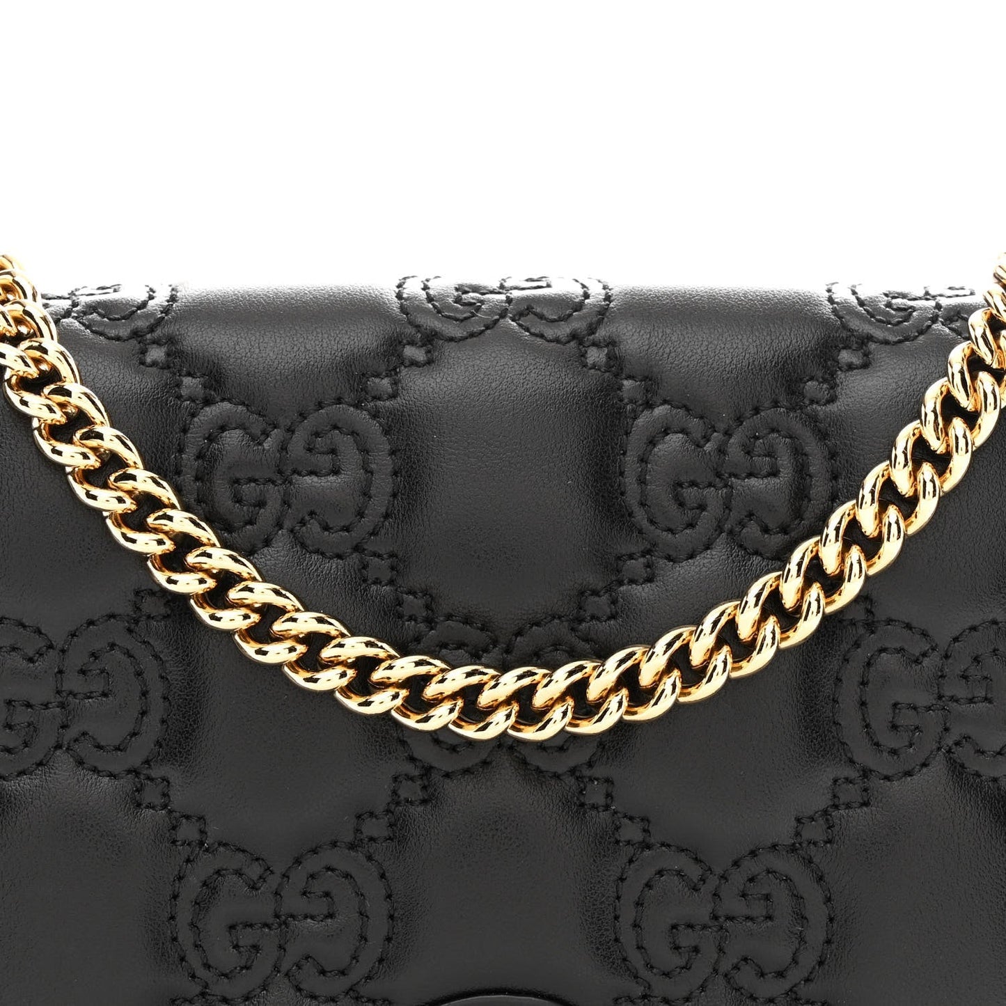 Calfskin GG Matelasse Chain Wallet Black