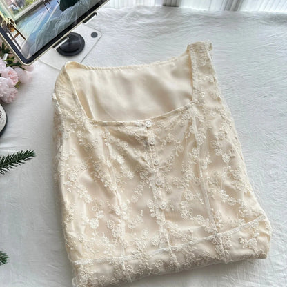 Elegant Vintage Ivory A-line Square Neck Short Sleeve Lace Waist Long Prom Dress Evening Dress P4012