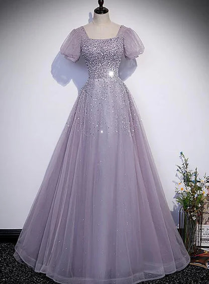 omberprom Beautiful A Line Sequins Short Sleeves Party Dress Formal Dresses Long Prom Dress Wholesale