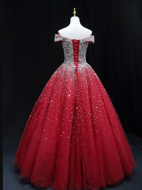 omberprom Shiny A-line Long Formal Dress Sweet 16 Dresses Off Shoulder Pretty Prom Dress Wholesale