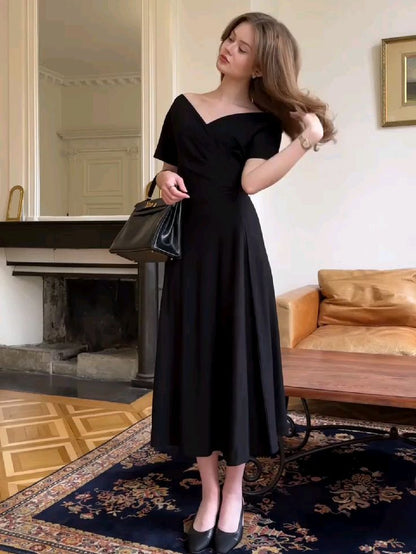 Black Off The Shoulder Prom Dresses Ankle Length Evening Gown