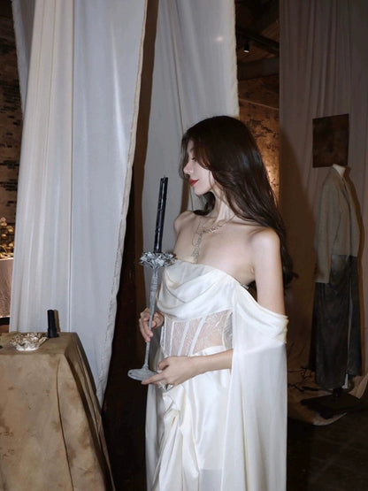princess dress white satin dress       S5455