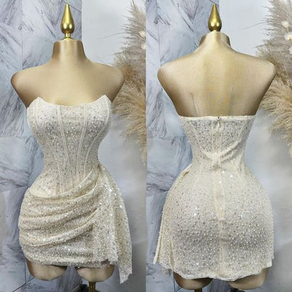 Pink Strapless Sequins Party Dress Mini Homecoming Dress Birthday Outfits