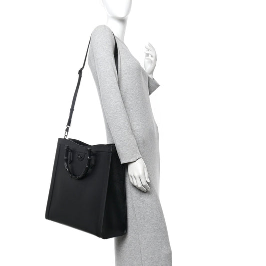 Textured Dollar Calfskin Web Monochrome Large Diana Tote Bag Black
