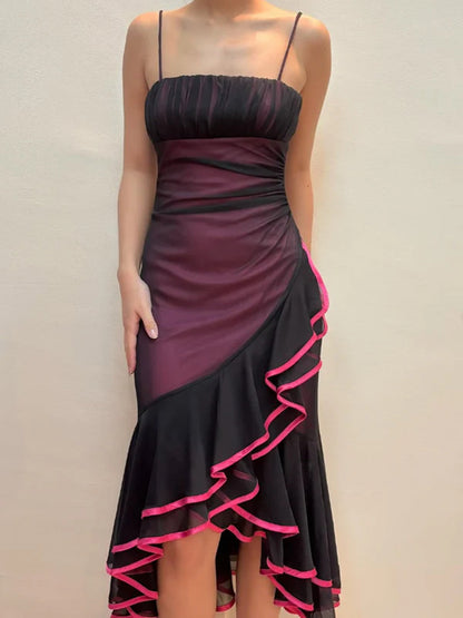 Black and Red Scoop High Low Mermaid Party Dress, Black and Red Evening Dress