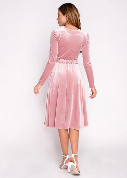 omberprom Elegant Velvet Dress Ruched Long Sleeve Formal Dress for Prom Dresses