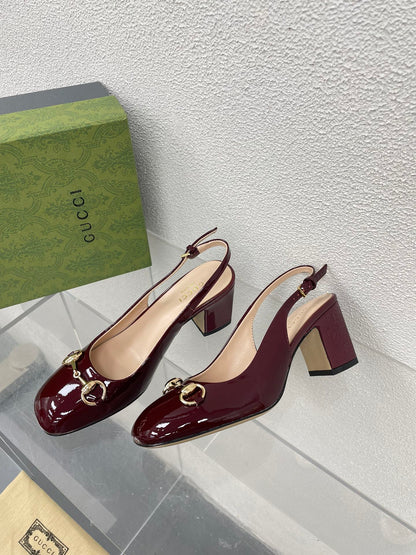 GG WOMEN'S HORSEBIT SLINGBACK 65MM IN WINE RED CALFSKIN