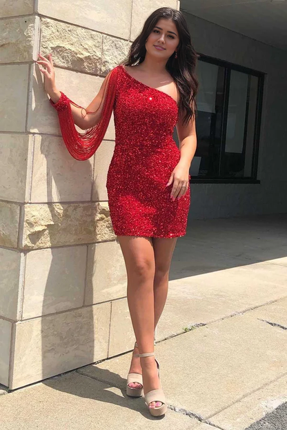 omberprom Fashion Sheath One Shoulder Evening Dress Sequins Homecoming Dress