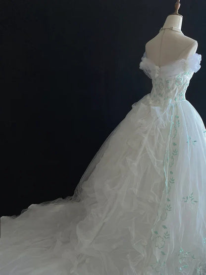 Retro Embroidery Off-the-shoulder Chiffon Tulle Sweet 16 Quinceanera A-Line Evening Dress Ball Gown TP4281