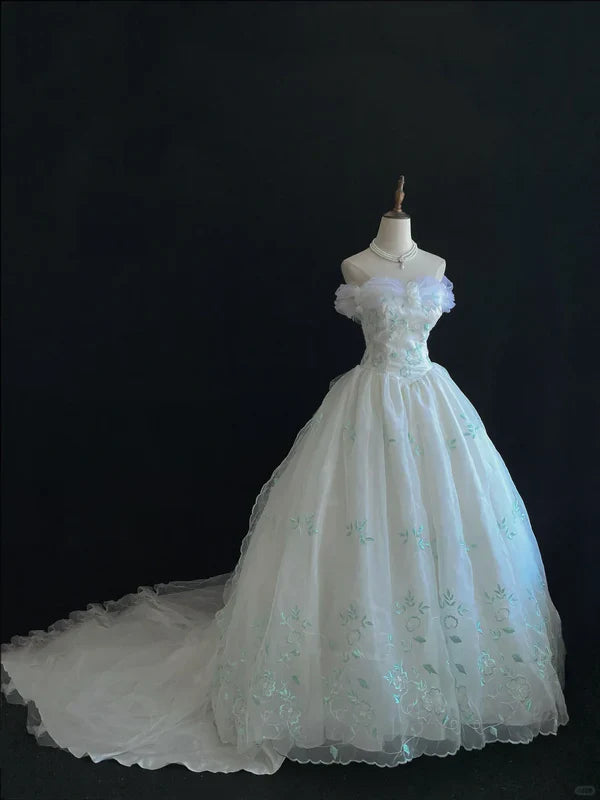Retro Embroidery Off-the-shoulder Chiffon Tulle Sweet 16 Quinceanera A-Line Evening Dress Ball Gown TP4281