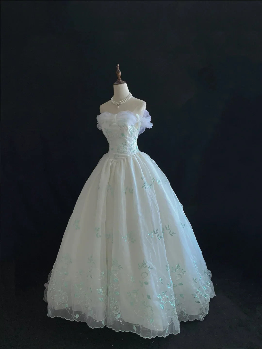 Retro Embroidery Off-the-shoulder Chiffon Tulle Sweet 16 Quinceanera A-Line Evening Dress Ball Gown TP4281