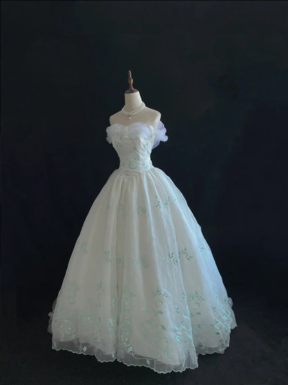 Retro Embroidery Off-the-shoulder Chiffon Tulle Sweet 16 Quinceanera A-Line Evening Dress Ball Gown TP4281