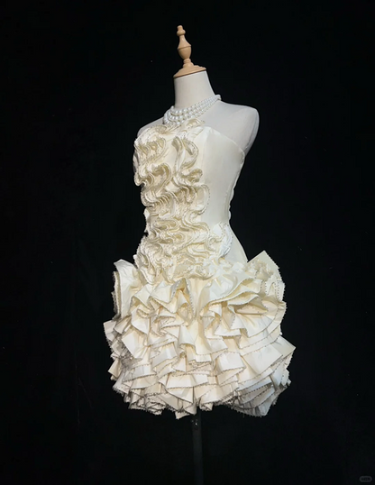 Apricot Strapless Pleated Waist Cake Skirt Homecoming Dress R4965