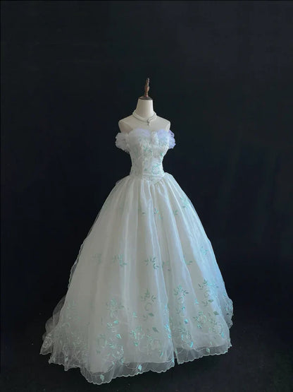 Retro Embroidery Off-the-shoulder Chiffon Tulle Sweet 16 Quinceanera A-Line Evening Dress Ball Gown TP4281