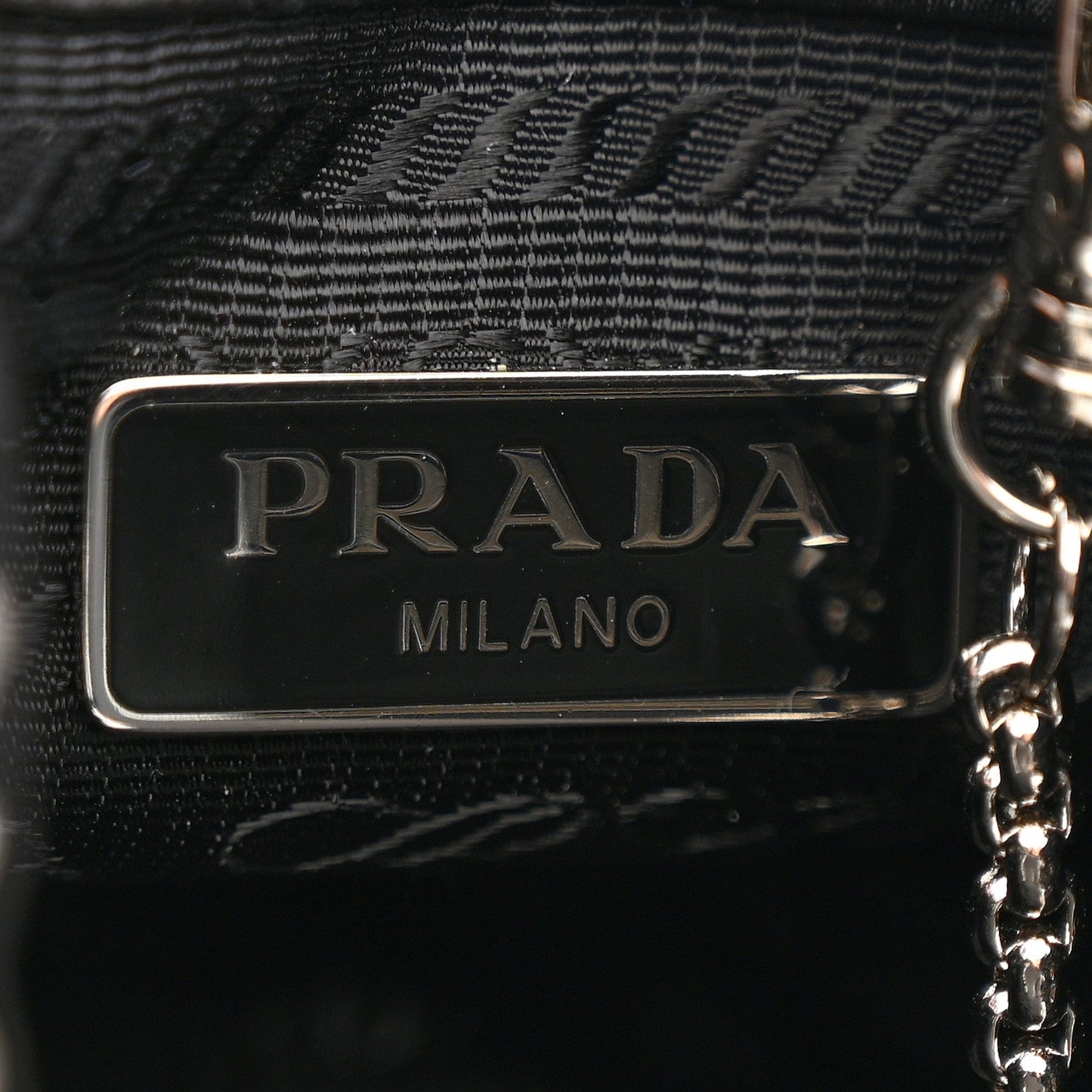 Satin Crystal Metal Triangle Logo Mini Drawcord Pouch Shoulder Bag Crystal