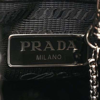 Satin Crystal Metal Triangle Logo Mini Drawcord Pouch Shoulder Bag Crystal