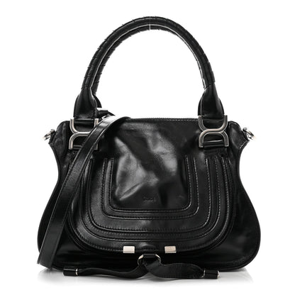 Natural Shiny Calfskin Small Marcie Satchel Black