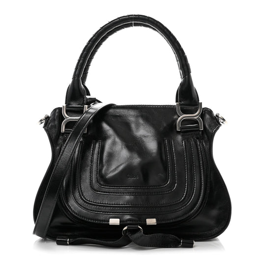 Natural Shiny Calfskin Small Marcie Satchel Black