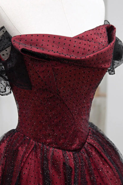 Black and Red Off Shoulder A-line Party Dress, Simple Style Prom Dress Evening Dress