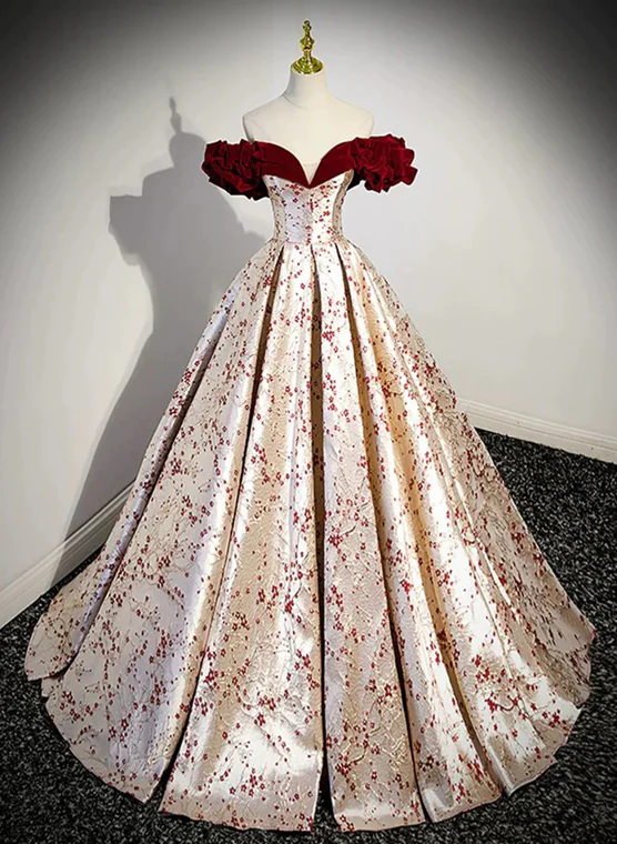 Lovely Satin Floral Off Shoulder Party Dress, Satin A-line Prom Dress Evening Dress