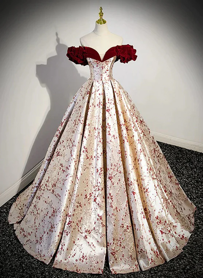 Lovely Satin Floral Off Shoulder Party Dress, Satin A-line Prom Dress Evening Dress