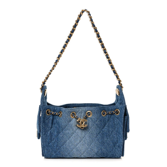 Washed Denim Quilted Mini Chanel 25 Handbag Blue