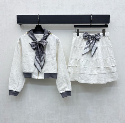 LV25 Embossed Denim Scarf Jacket White Grey Cotton 291766