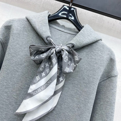 LV25 Silk Scarf Hooded Jacket Gray Cotton 290217