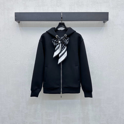 LV25 Silk Scarf Hooded Jacket Black Cotton 290214