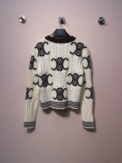 Celine 25 Cardigan Logo White Wool 293416