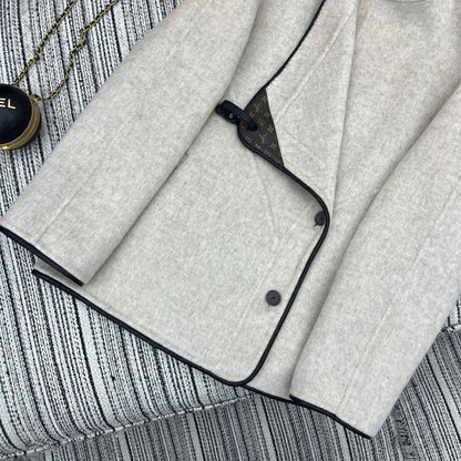 LV 25FW Double-Faced Wool Coat Jacket Lambskin Edge Light Gray 311700