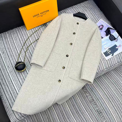 LV 25FW Double-Faced Wool Long Coat Light Gray 311668