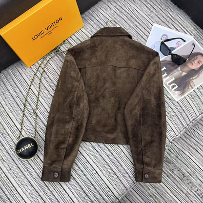 LV 25FW Crocodile Pattern Suede Lapel Jacket Dark Brown 302353