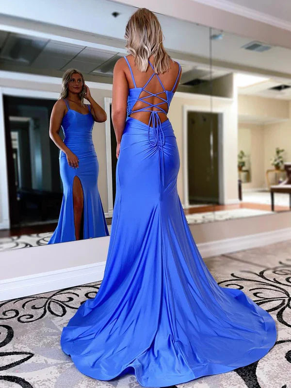 omberprom Mermaid Spaghetti Straps Jersey Prom Dress