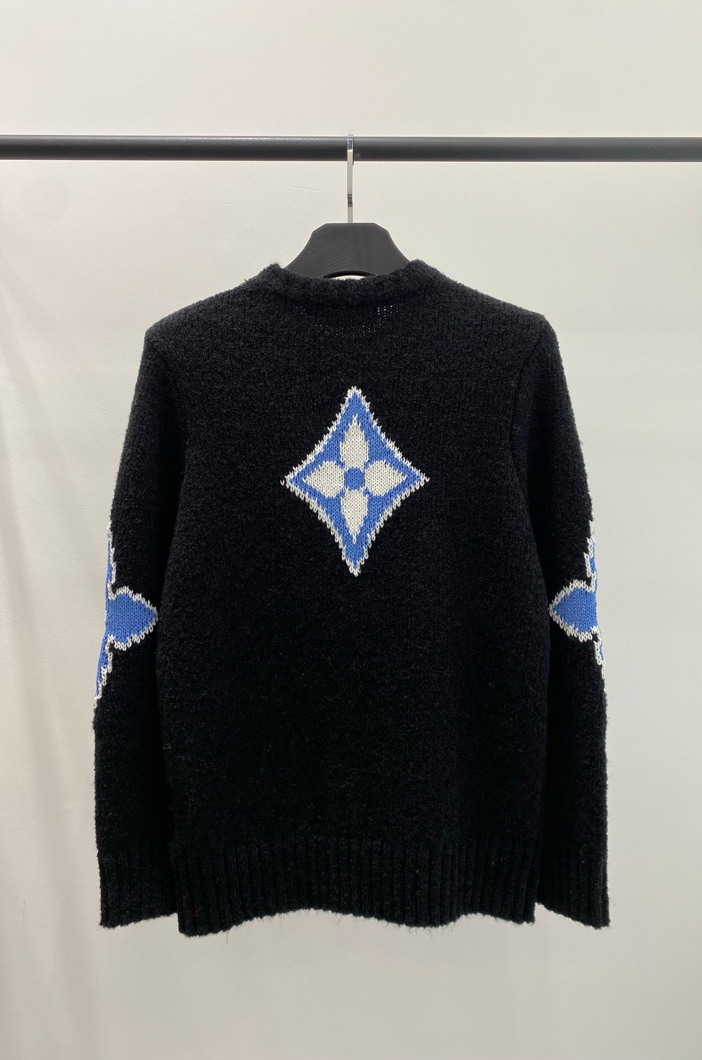 LV Solid Letter Jacquard Crew Neck Knit Black Long Sleeve