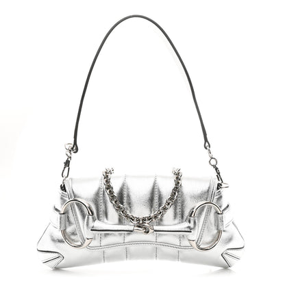Metallic Nappa Vertical Matelasse Small Maxi Horsebit Chain Shoulder Bag Silver
