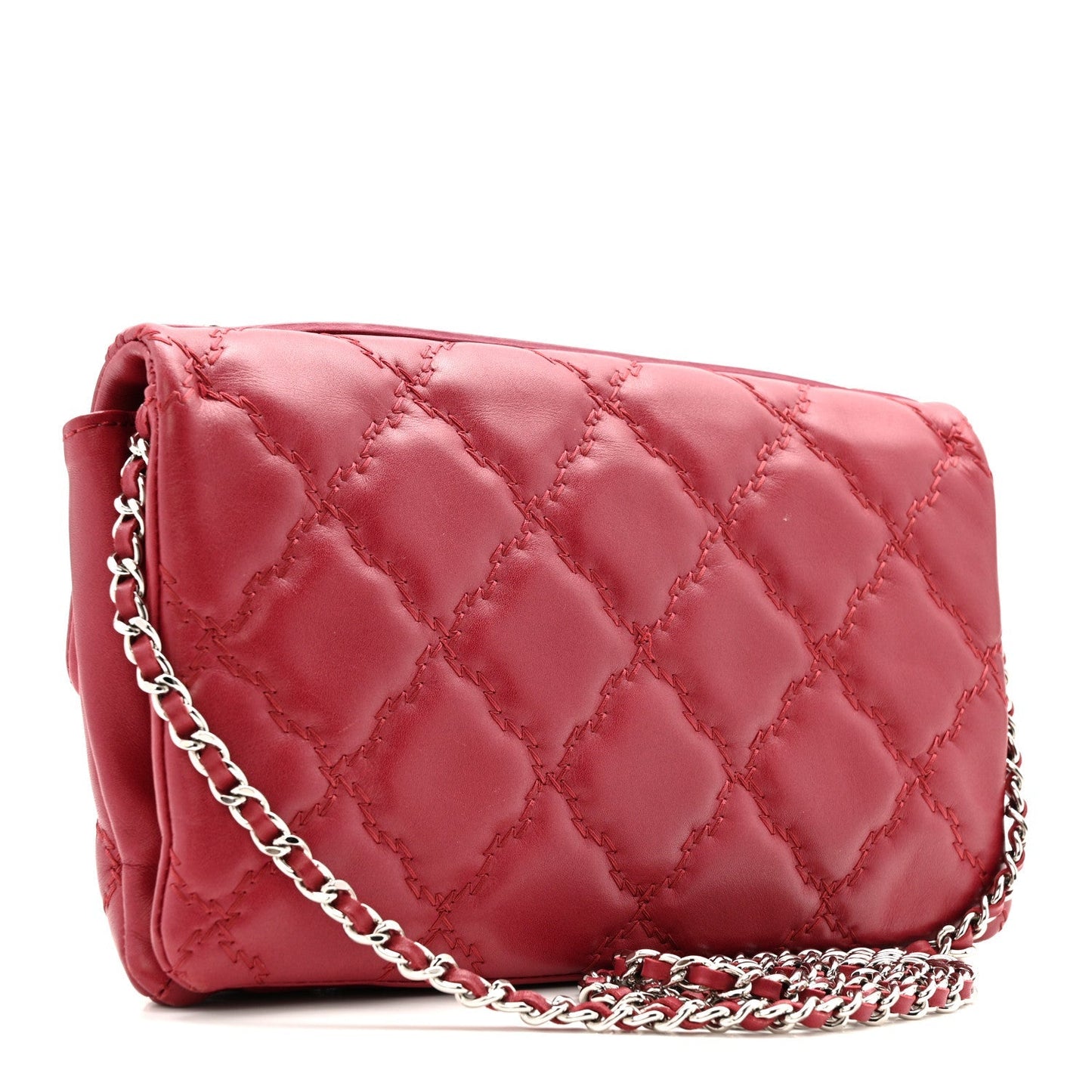 Calfskin Quilted Double Stitch Hamptons Clutch with Chain Red