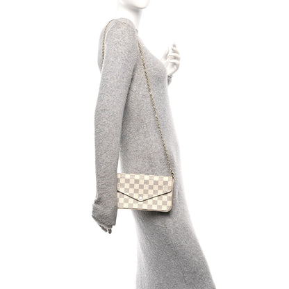 Damier Azur Pochette Felicie Chain Wallet Rose Ballerine