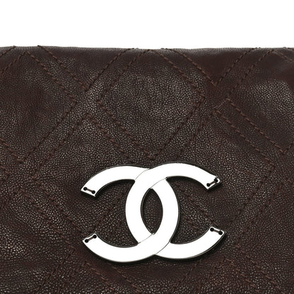 Calfskin Diamond Stitch Accordion Flap Brown