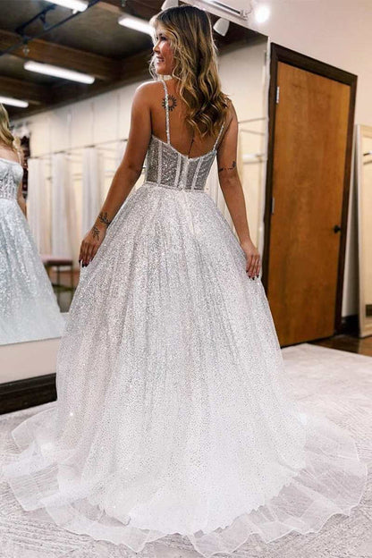 omberprom Fashion Silver Evening Dress Ombre Sequins Princess Straps A-Line Prom Gown